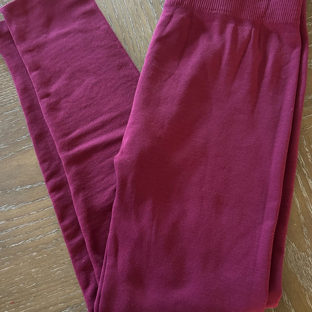Amazon Women's Burgundy Stretch Ribbed Waist Leggings